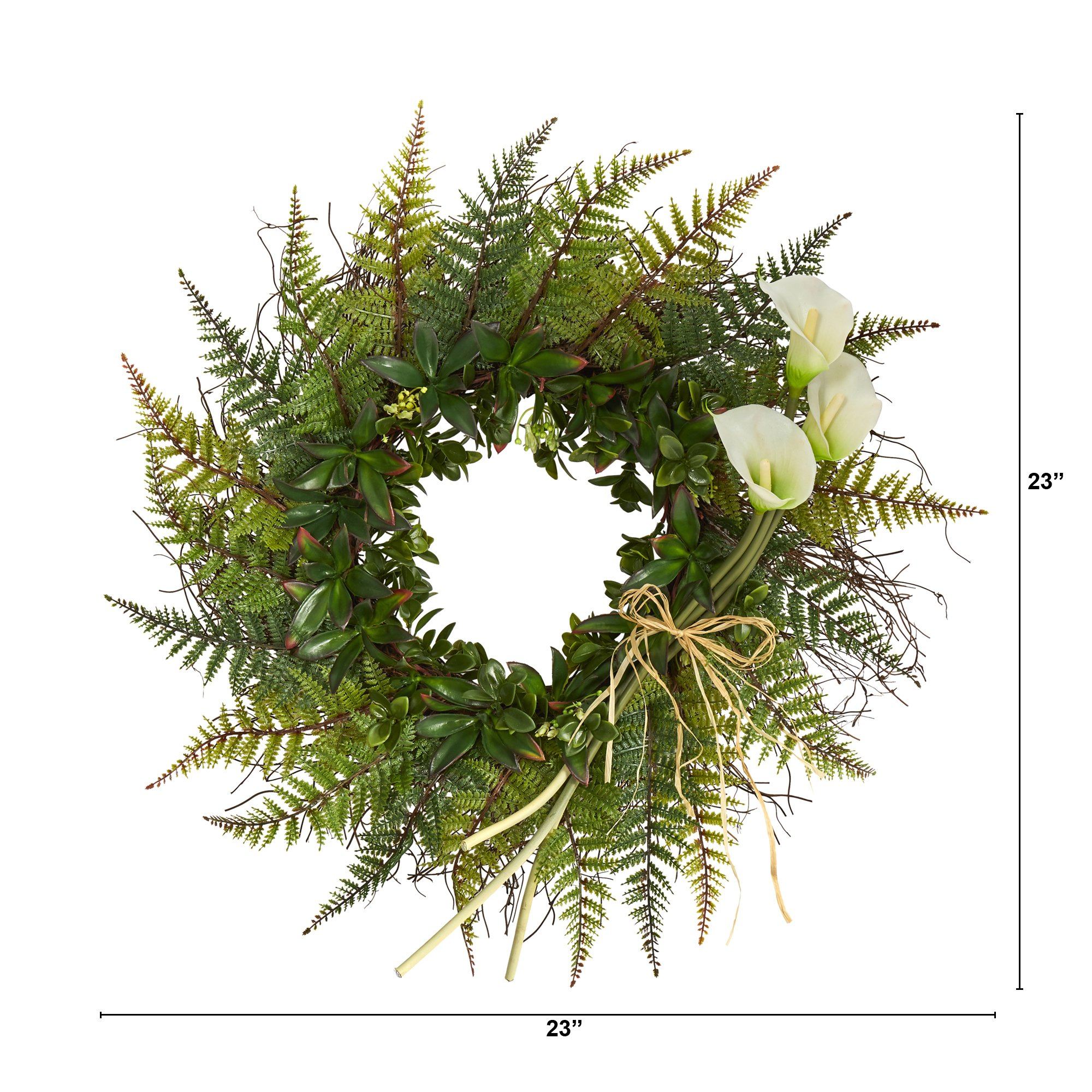 23” Assorted Fern and Calla Lily Artificial Wreath