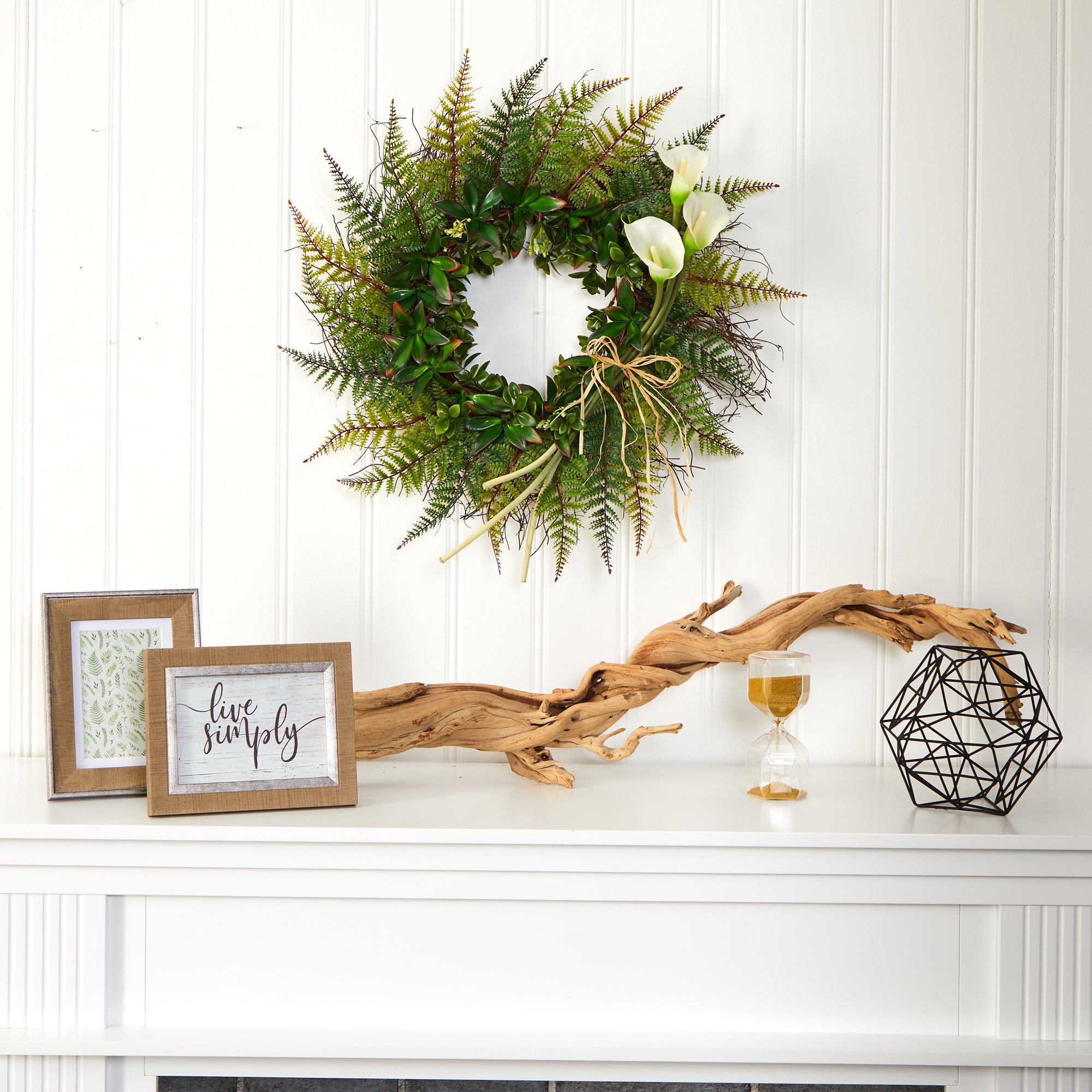 23” Assorted Fern and Calla Lily Artificial Wreath