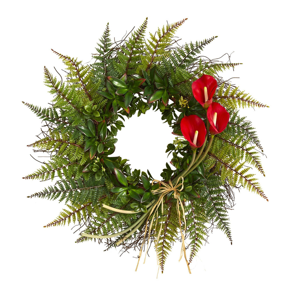 23” Assorted Fern and Calla Lily Artificial Wreath