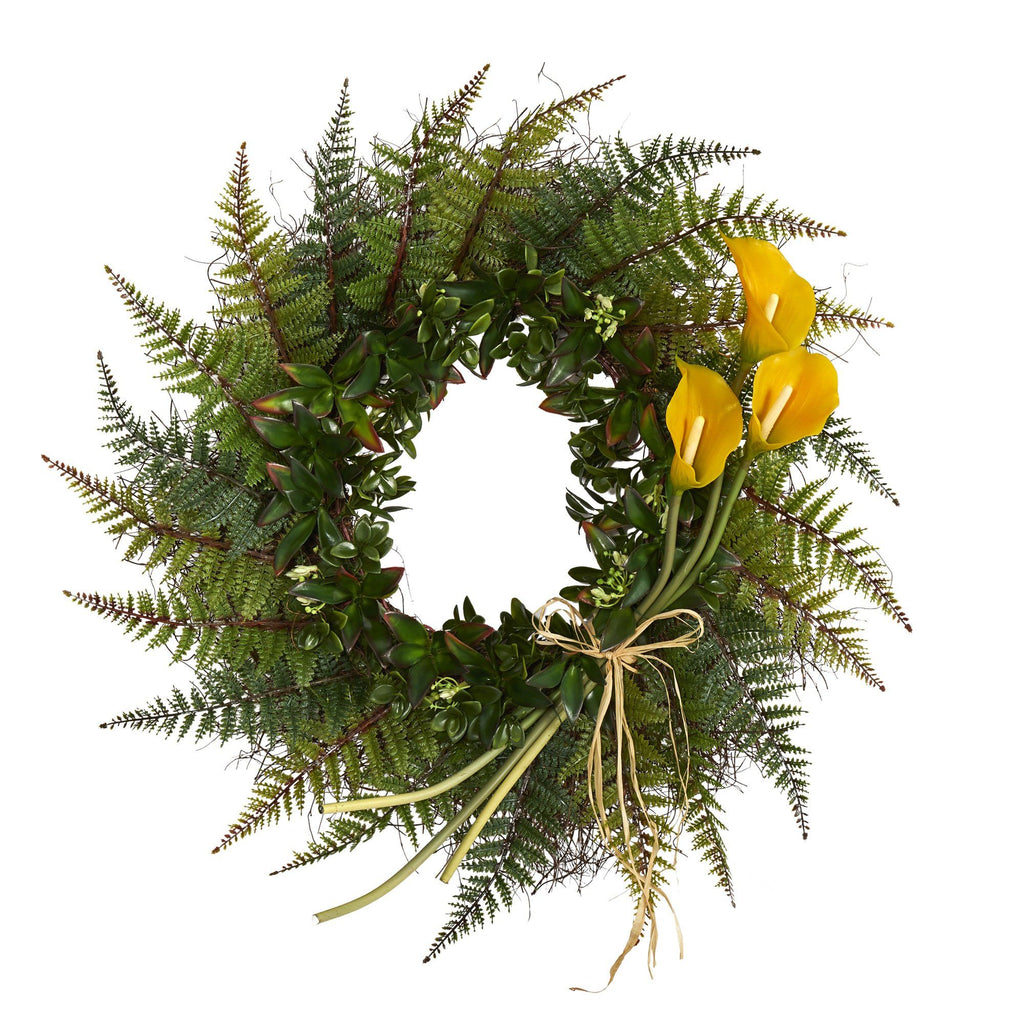23” Assorted Fern and Calla Lily Artificial Wreath