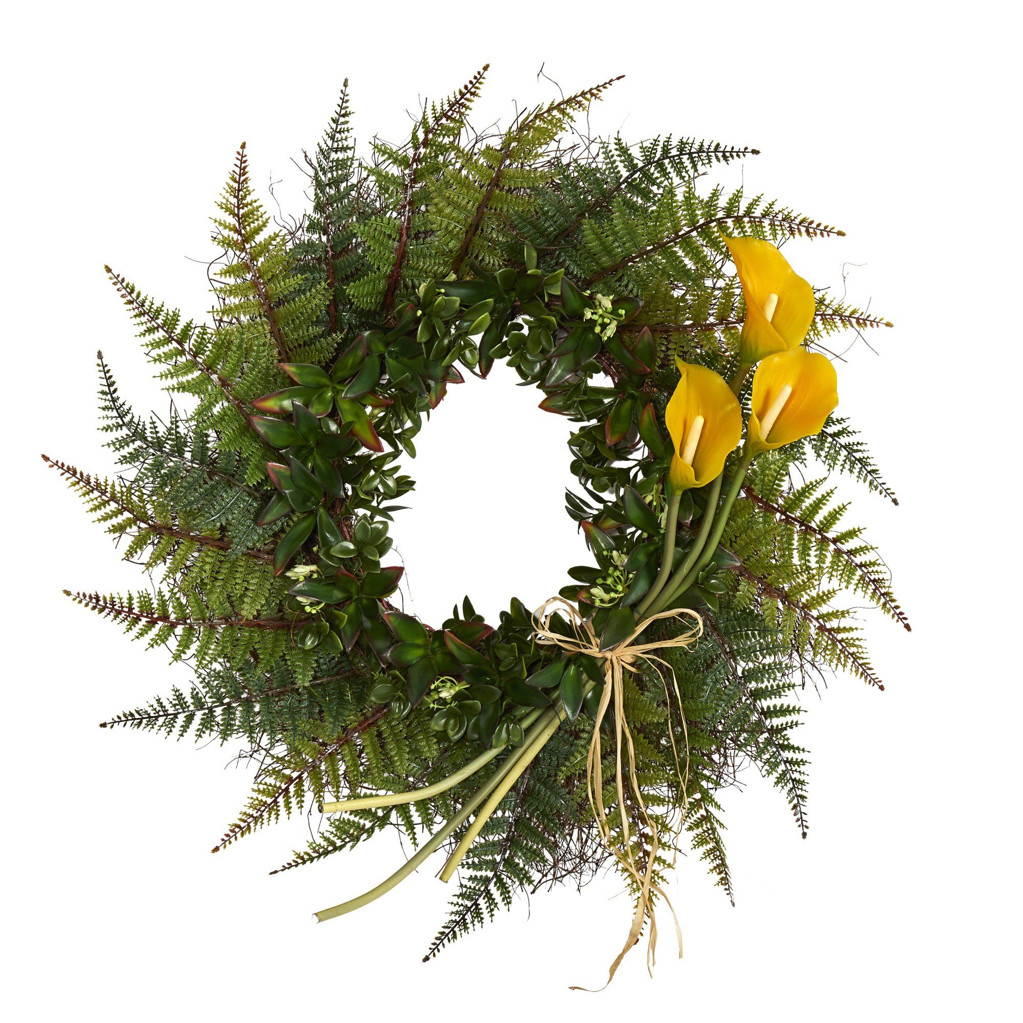 23” Assorted Fern and Calla Lily Artificial Wreath