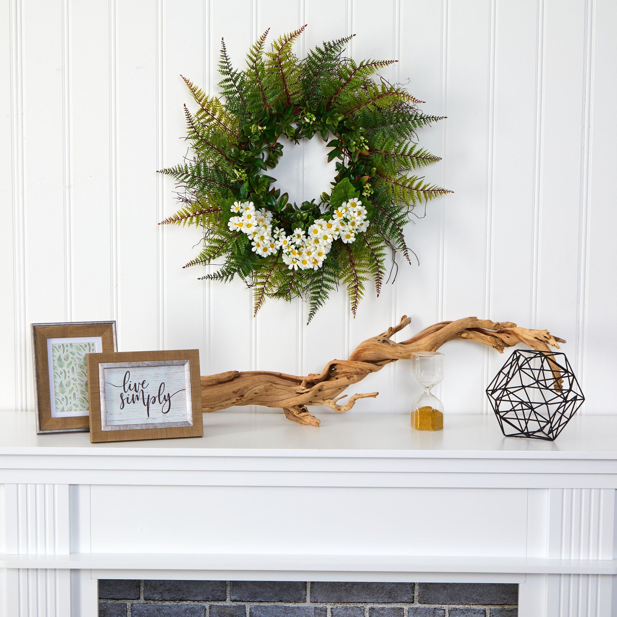 23” Assorted Fern and Daisy Artificial Wreath