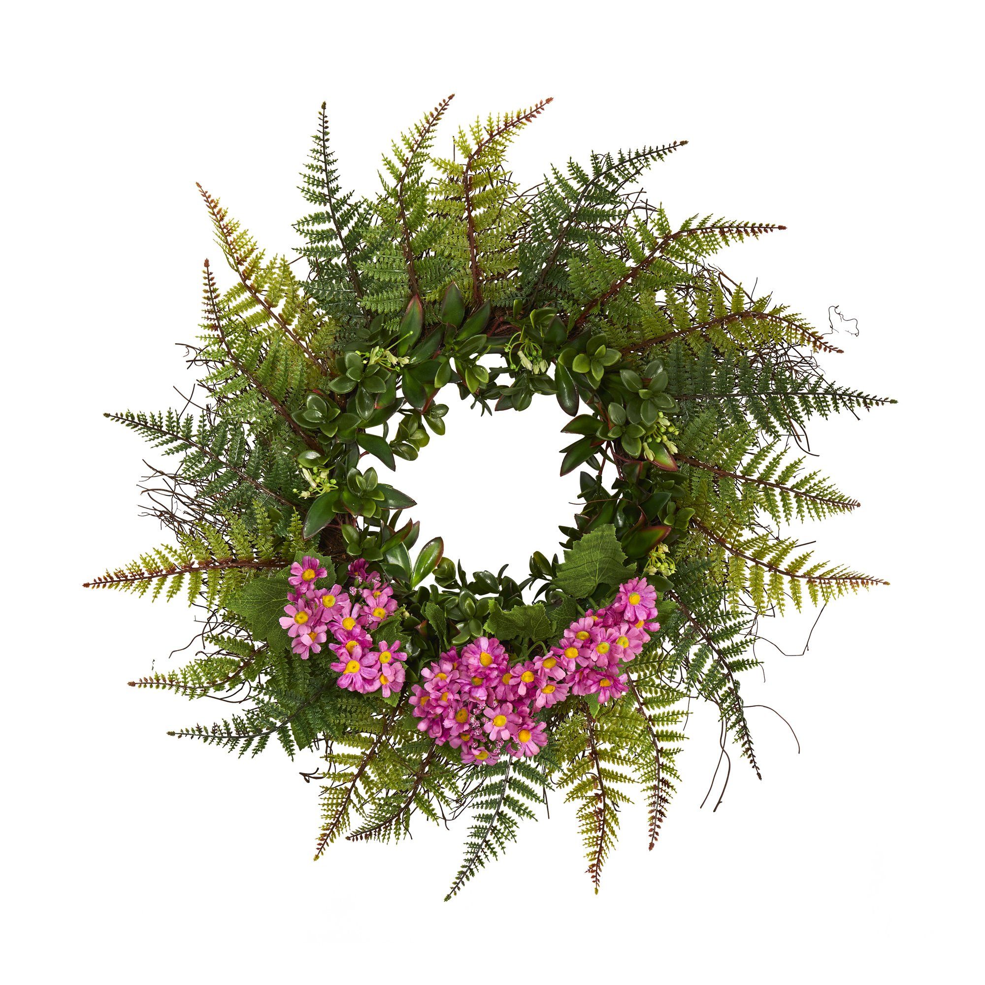 23” Assorted Fern and Daisy Artificial Wreath