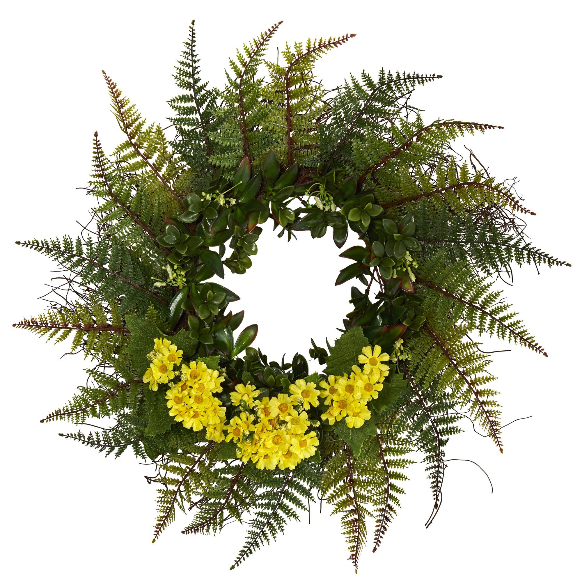 23” Assorted Fern and Daisy Artificial Wreath