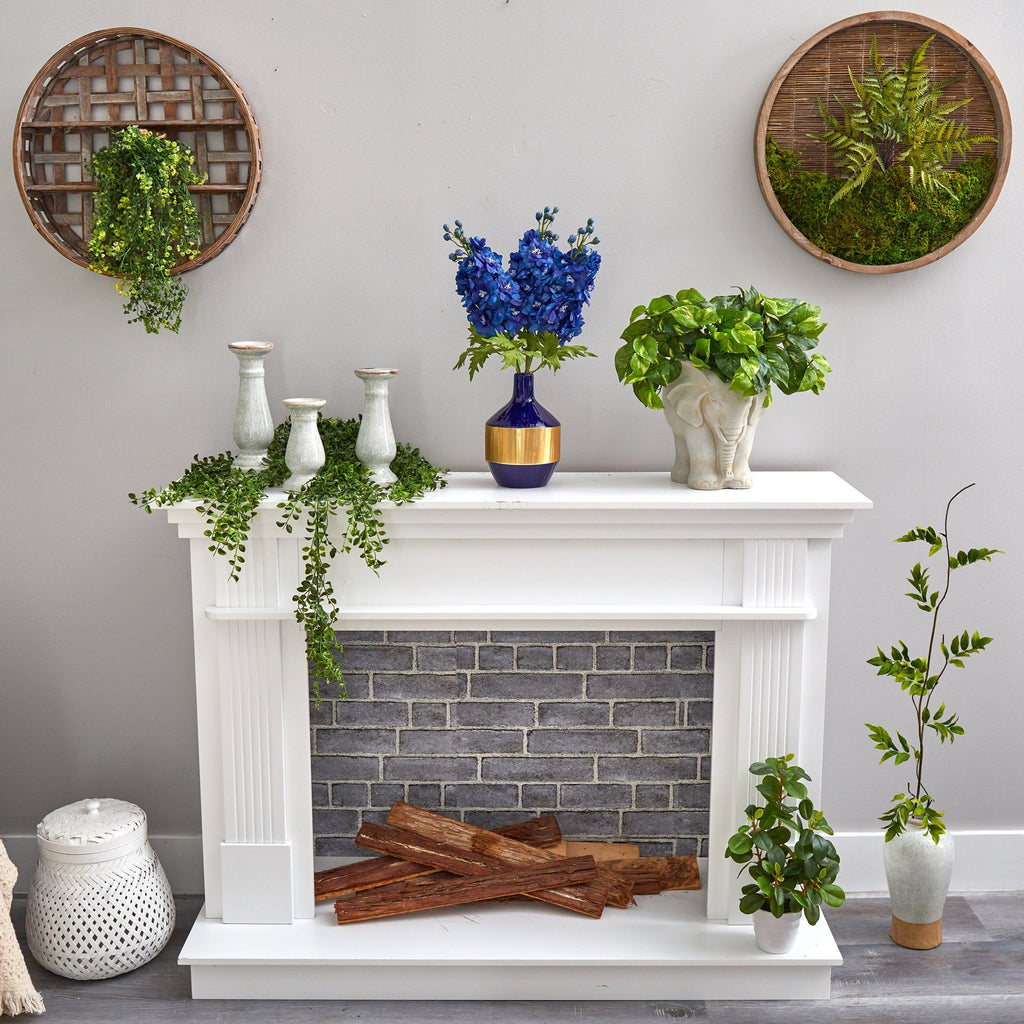 23” Delphinium Artificial Arrangement in Blue and Gold Designer Vase