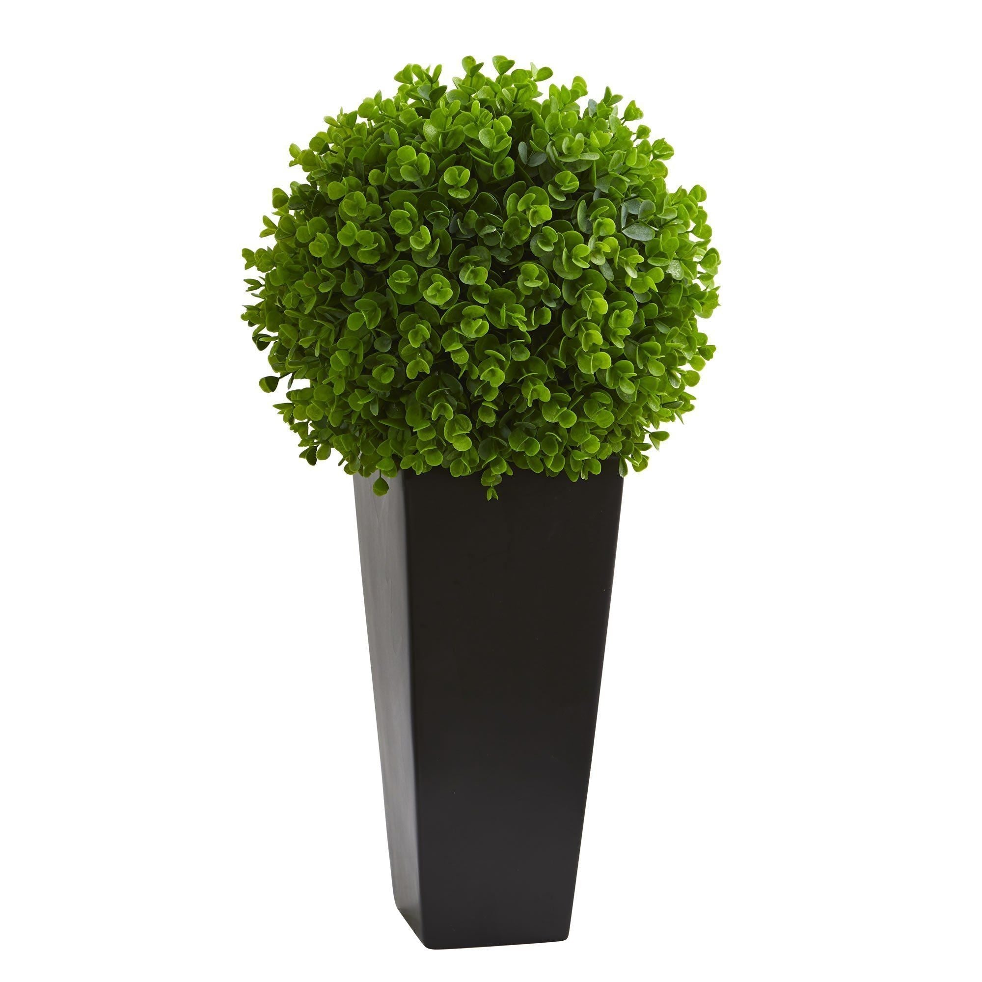 23” Eucalyptus Artificial Ball in Black Tower Planter