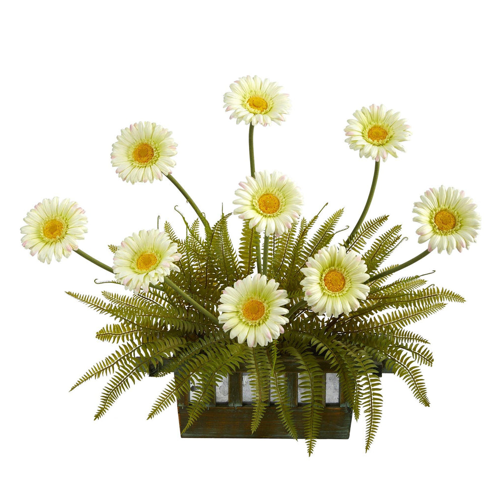 23” Gerber Daisy and Fern Artificial Arrangement in Vase