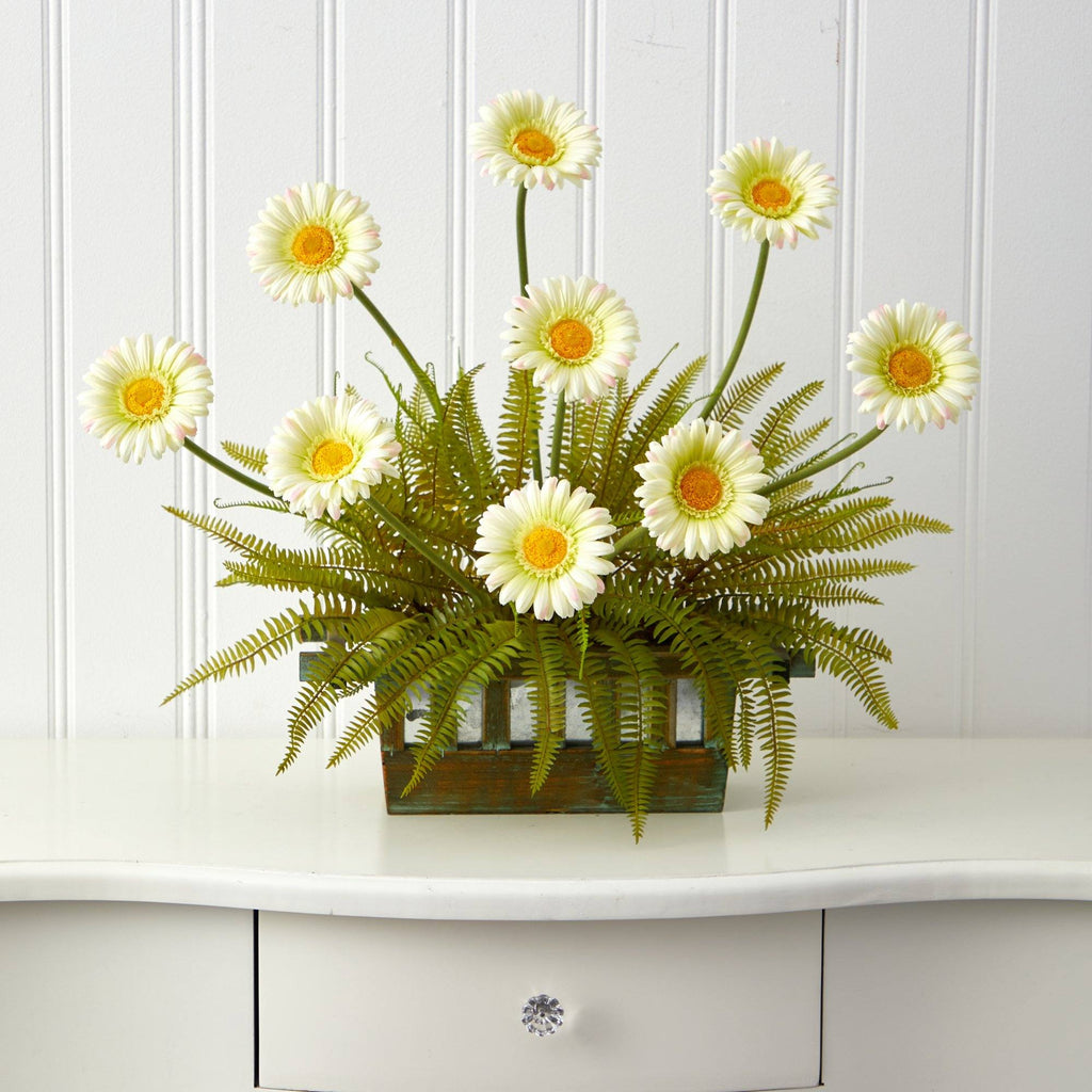 23” Gerber Daisy and Fern Artificial Arrangement in Vase
