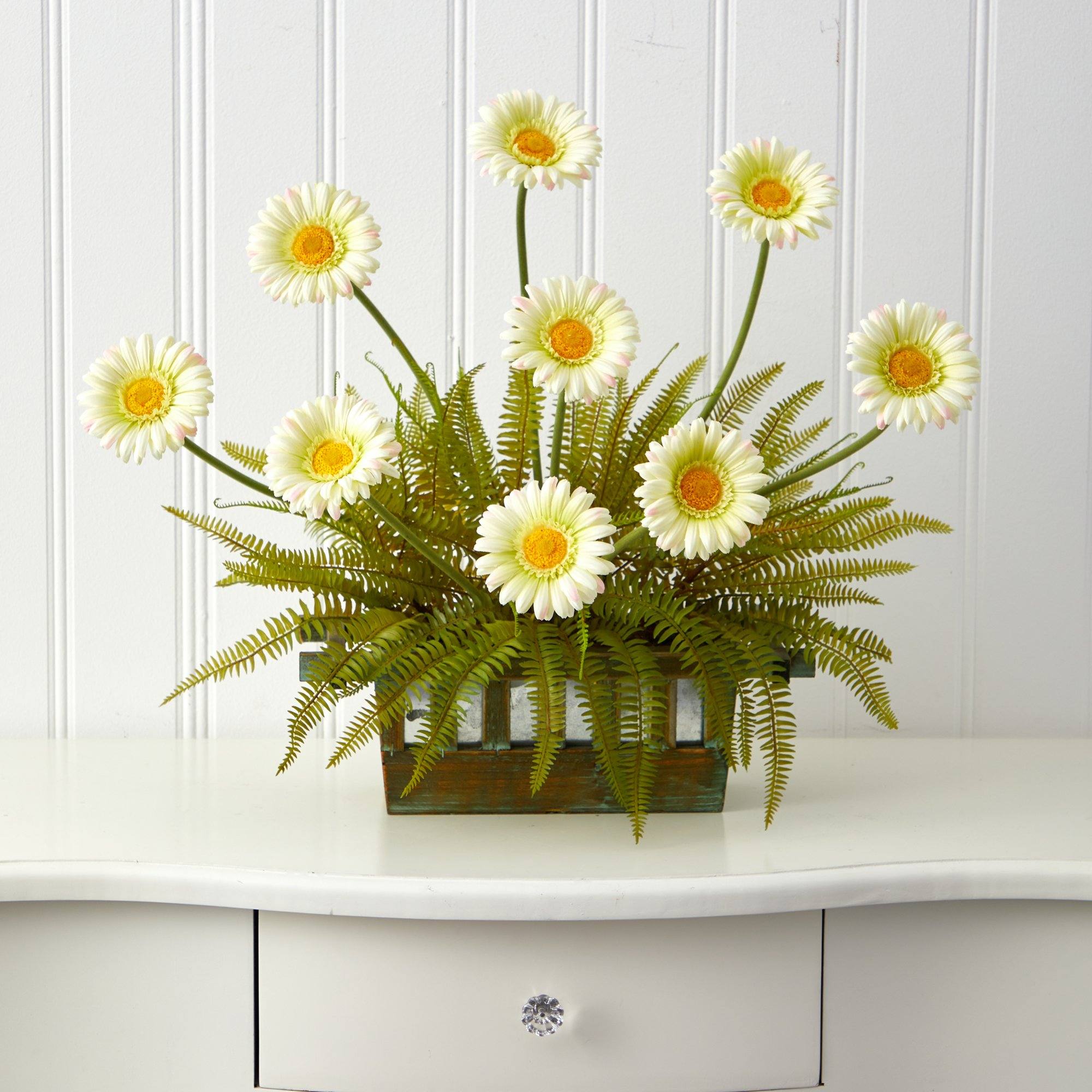 23” Gerber Daisy and Fern Artificial Arrangement in Vase