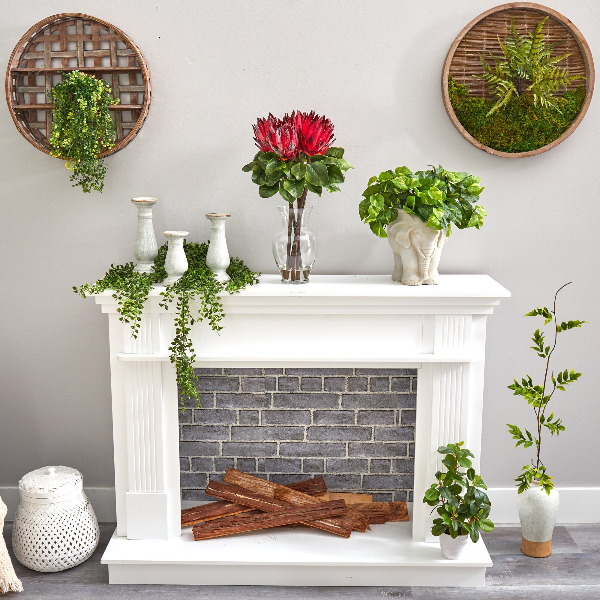 23” King Protea Artificial Arrangement in Glass Vase