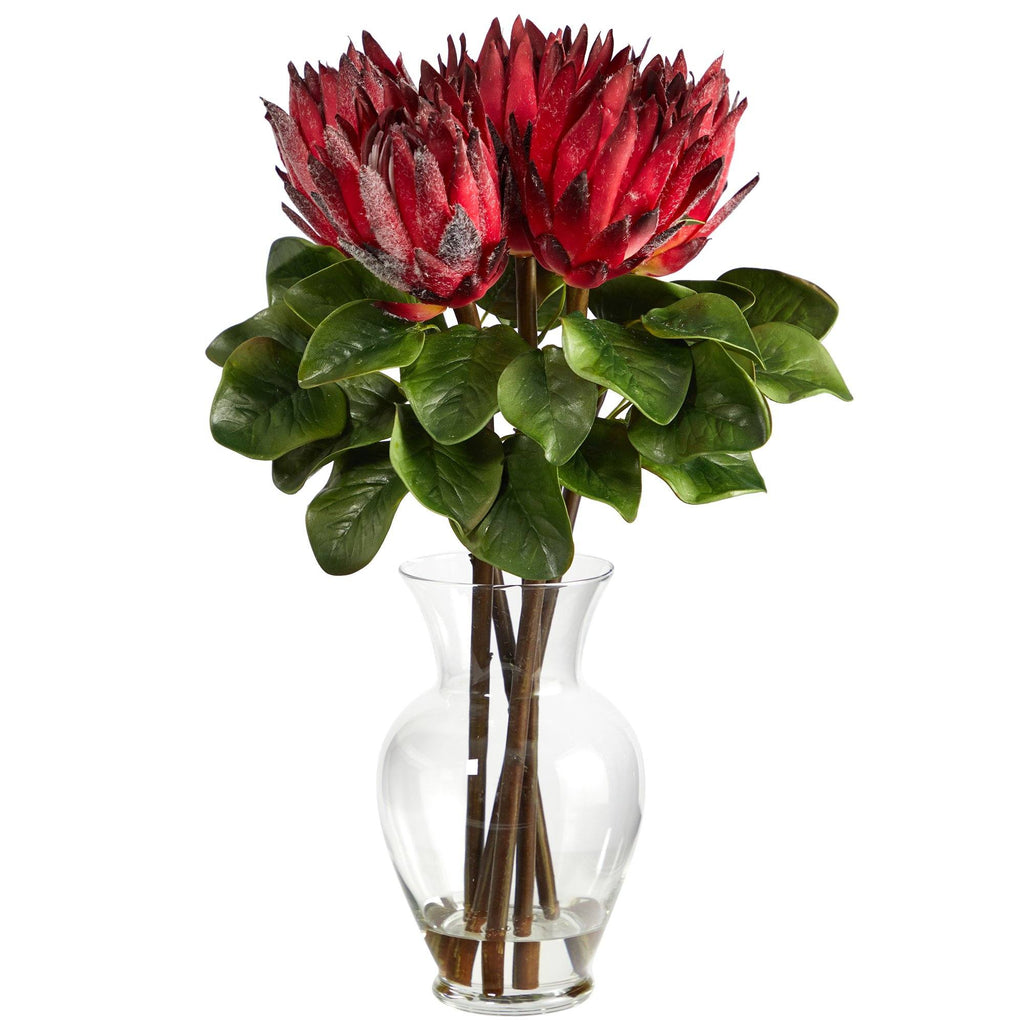 23” King Protea Artificial Arrangement in Glass Vase