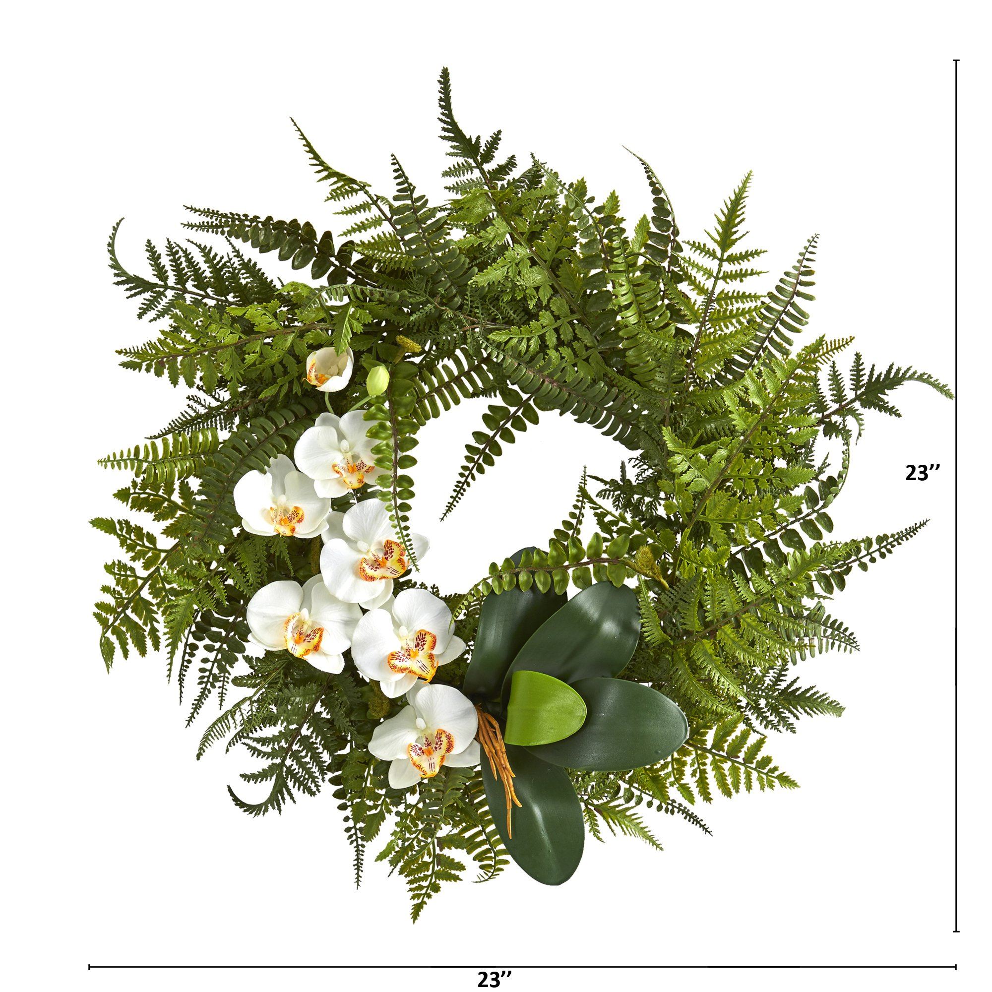 23” Mixed Greens and Phalaenopsis Orchid Artificial Wreath
