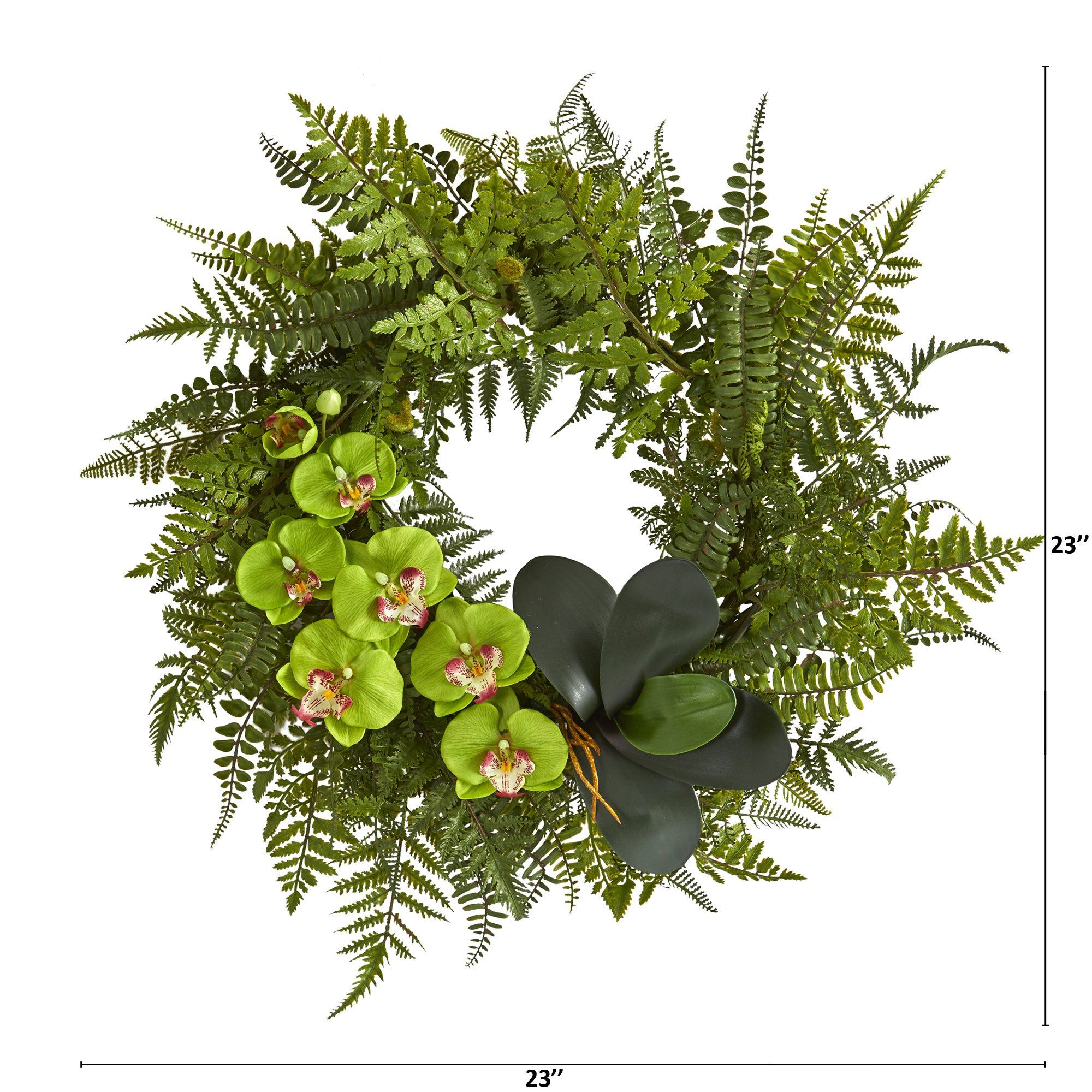 23” Mixed Greens and Phalaenopsis Orchid Artificial Wreath