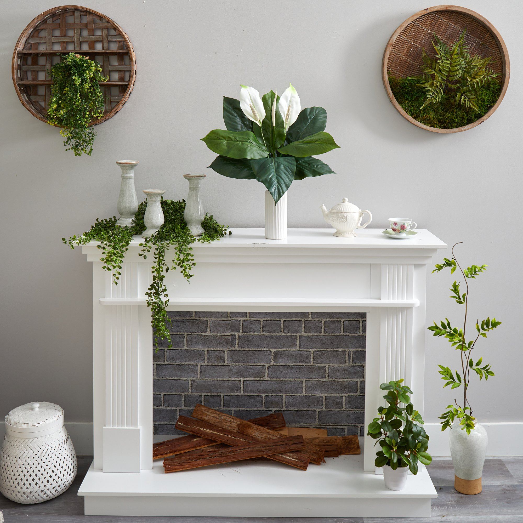 23” Mixed Spathiphyllum Artificial Plant in White Planter