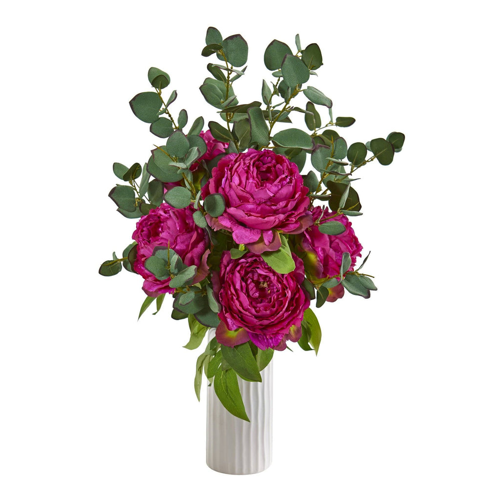 23” Peony and Eucalyptus Artificial Arrangement in Vase