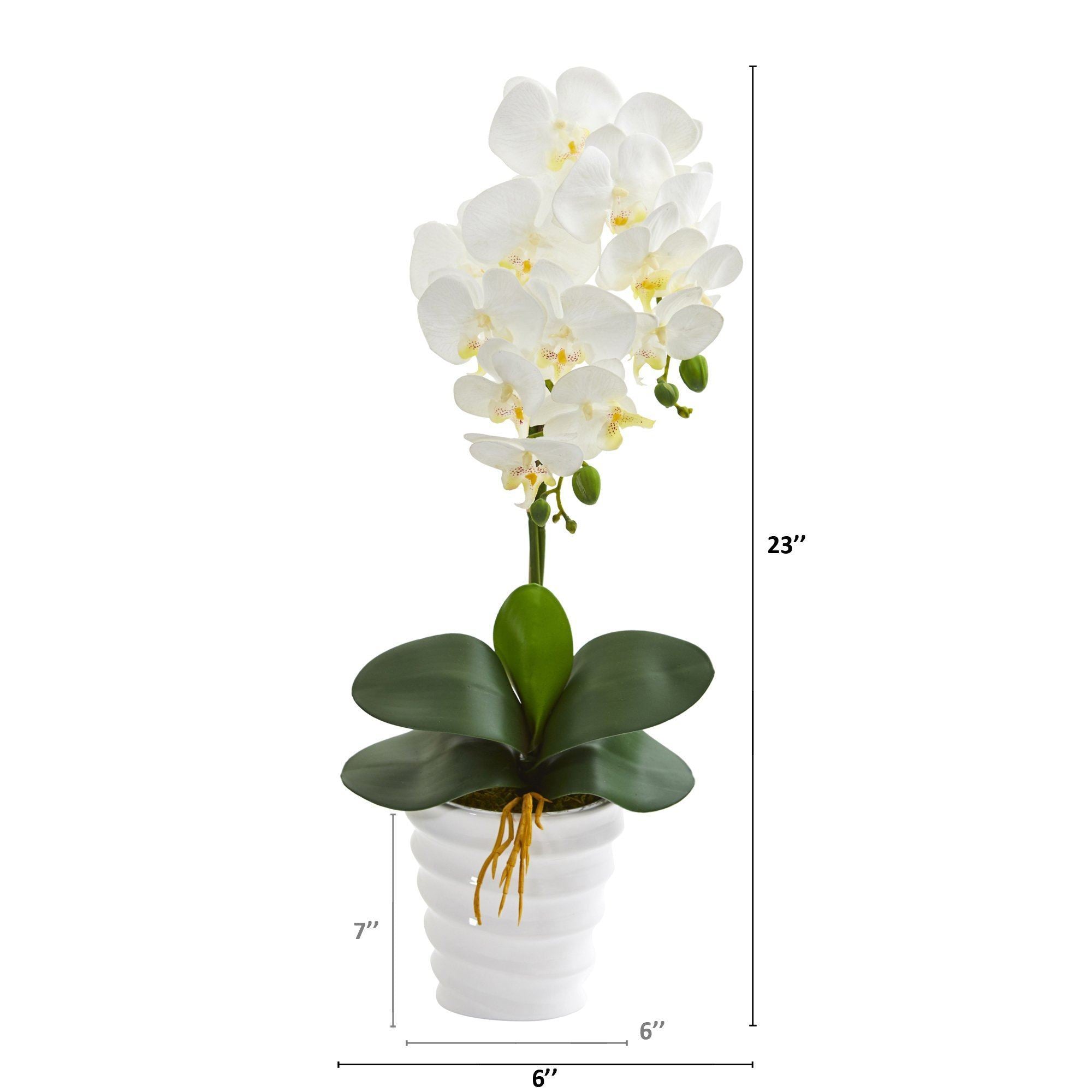 23” Phalaenopsis Orchid Artificial Arrangement in Swirl White Vase