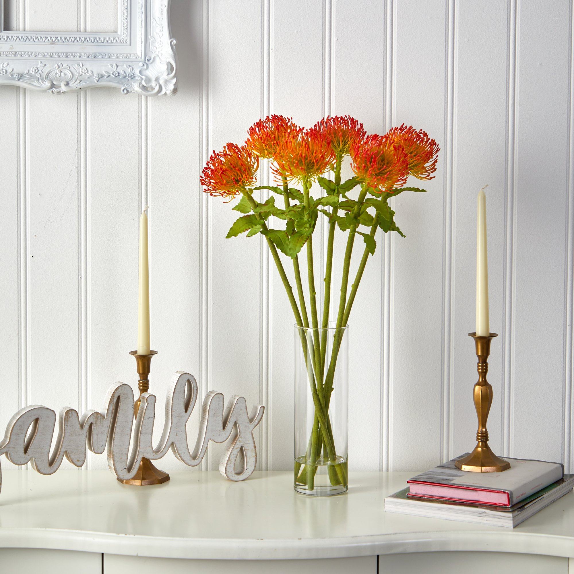 23” Pincushion Artificial Arrangement in Glass Vase