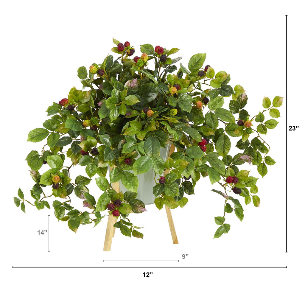 23” Raspberry Artificial Plant in Green Planter with Stand