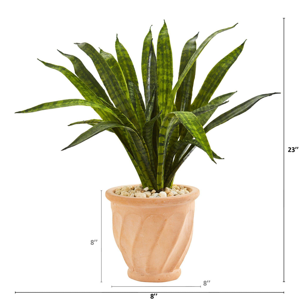 23” Sansevieria Artificial Plant in Terra-Cotta Planter