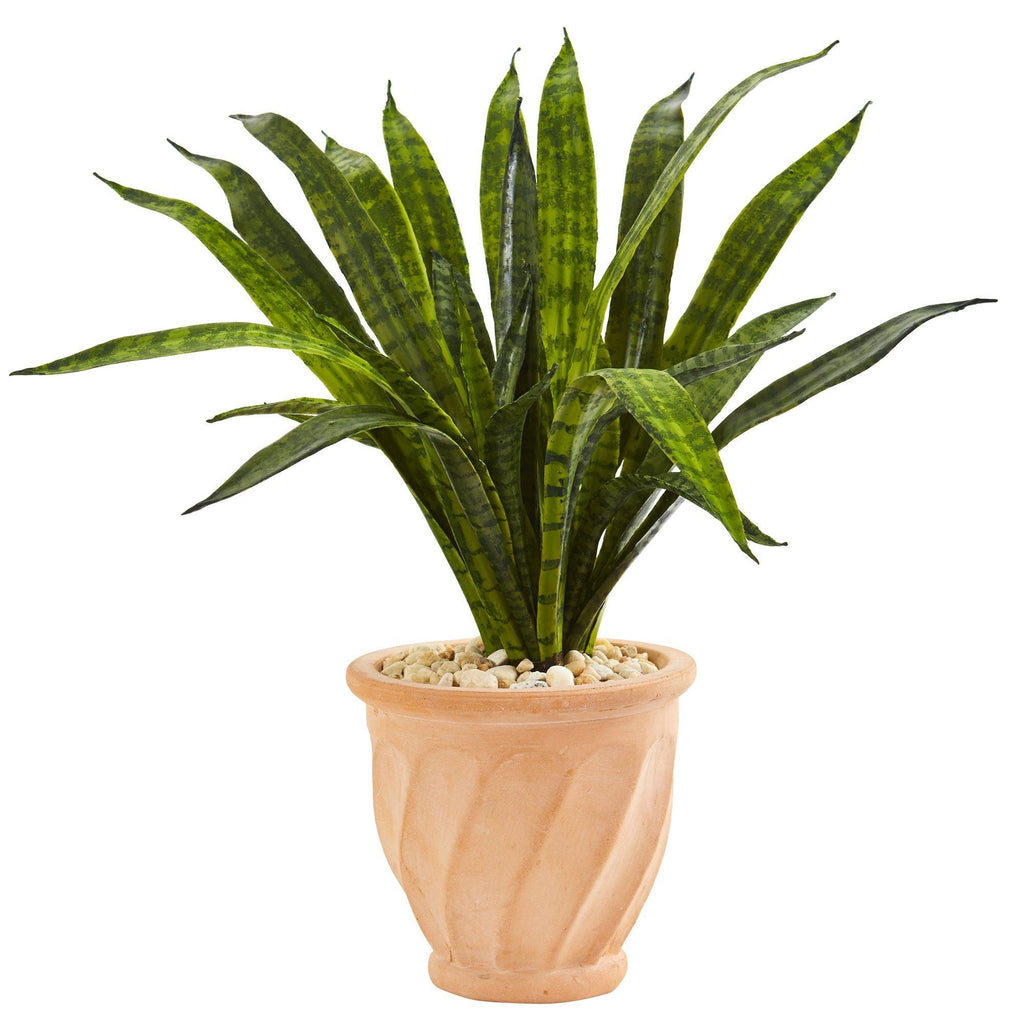 23” Sansevieria Artificial Plant in Terra-Cotta Planter