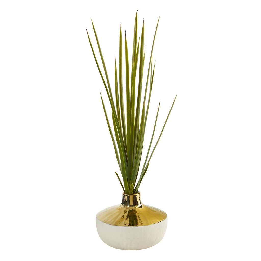 23” Spiky Succulent Artificial Plant in Gold and Cream Elegant Vase