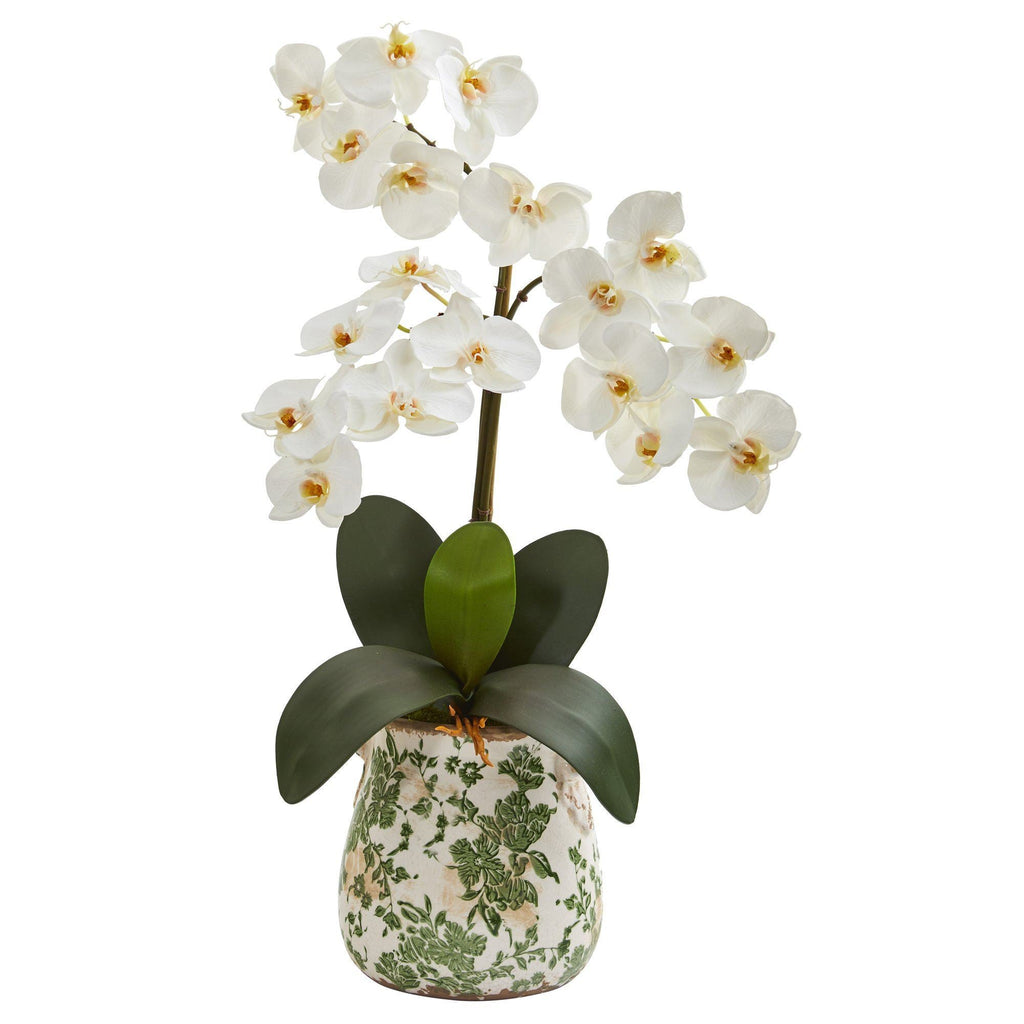 23” Triple Phalaenopsis Orchid Artificial Arrangement in Floral Vase