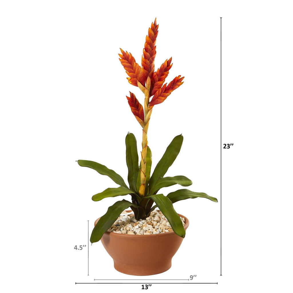 23” Tropical Bromeliad Artificial Plant in Terracotta Planter