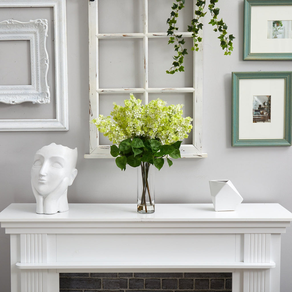 24” Artificial Lilac  Arrangement with  Cylinder Glass Vase