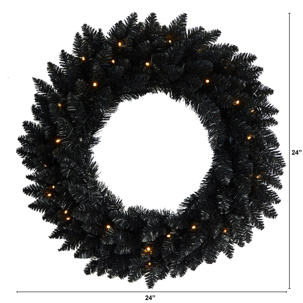 24” Black Artificial Wreath with 35 Warm White LED Lights