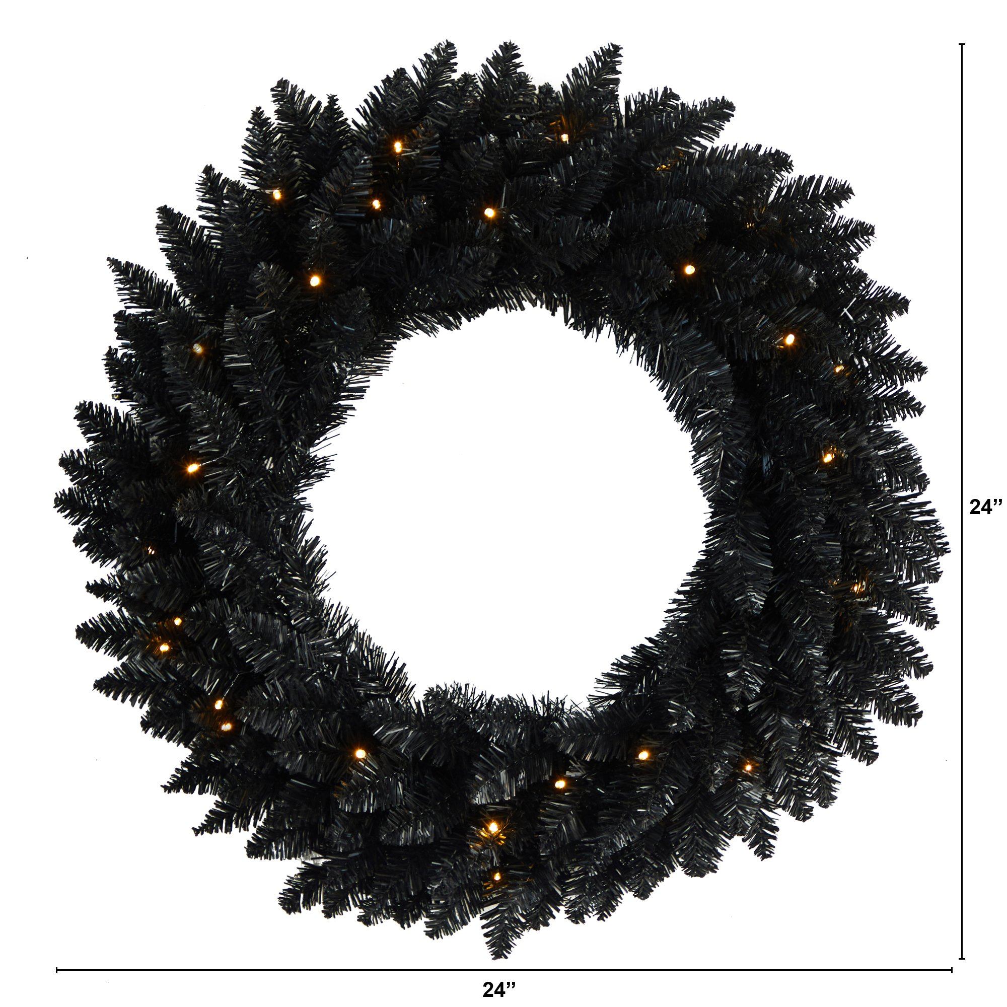 24” Black Artificial Wreath with 35 Warm White LED Lights