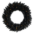 24” Black Artificial Wreath with 35 Warm White LED Lights