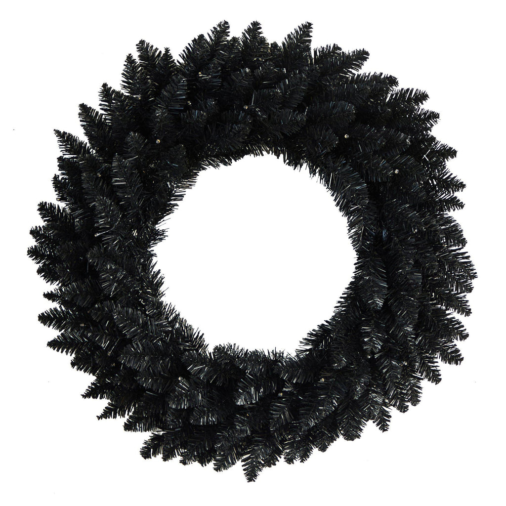 24” Black Artificial Wreath with 35 Warm White LED Lights