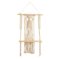 24" Boho Chic Wood Macrame Single Shelf Woven Diamond Wall Art Décor"