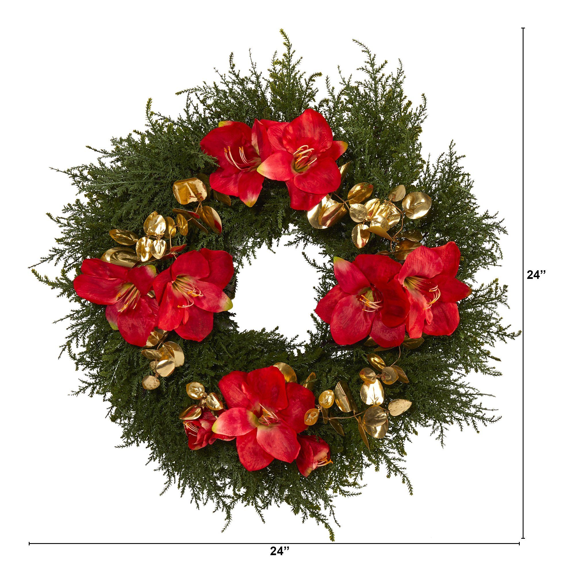 24” Cedar, Amaryllis and Metallic Eucalyptus Artificial Wreath