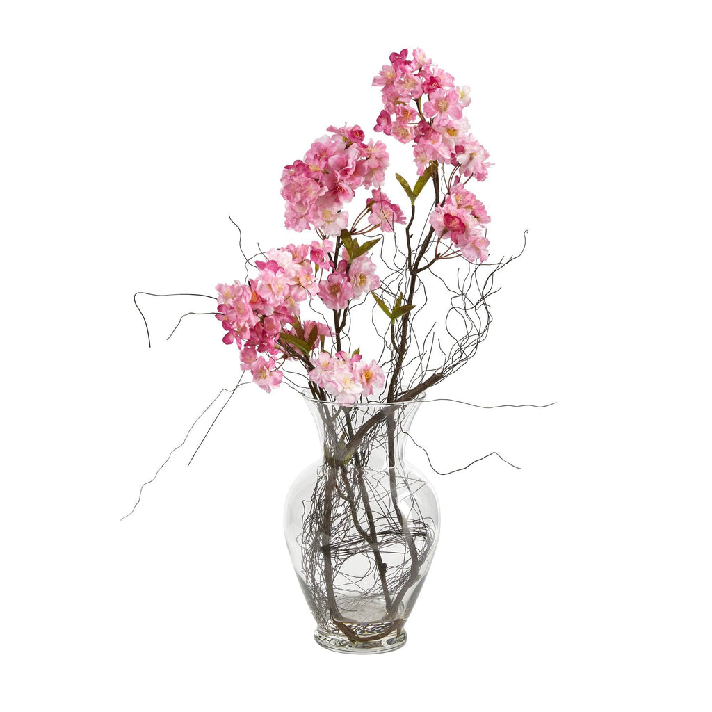 24” Cherry Blossom Artificial Arrangement in Glass Vase