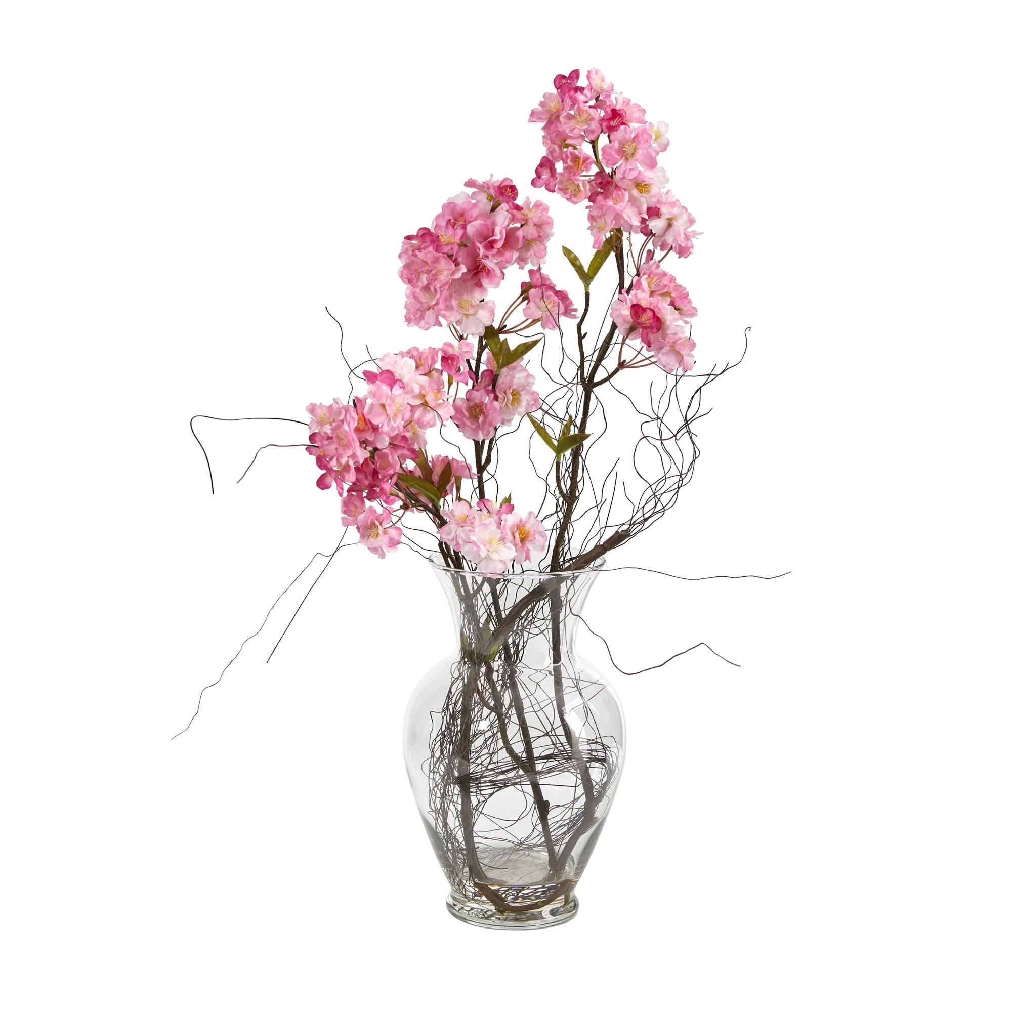 24” Cherry Blossom Artificial Arrangement in Glass Vase