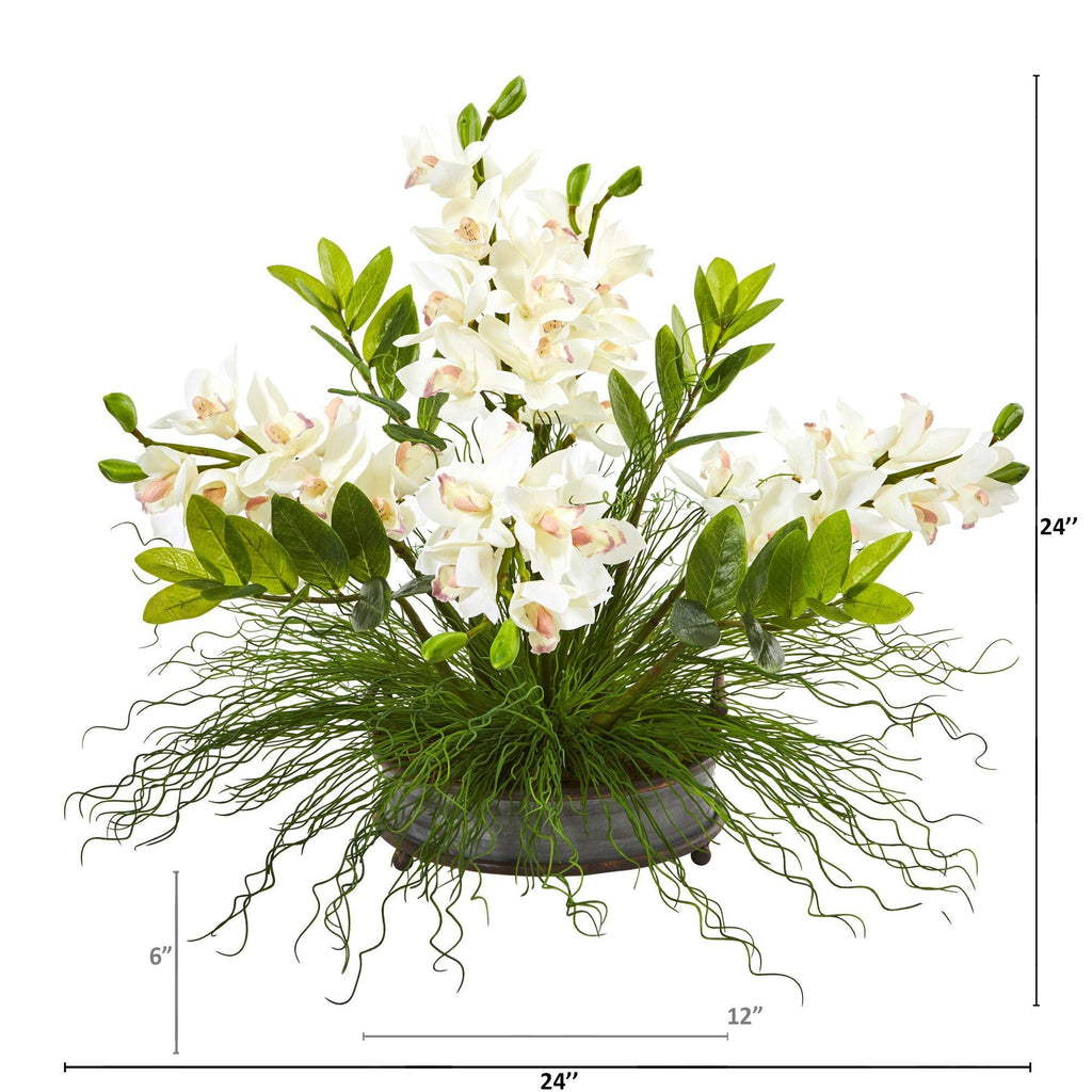 24” Cymbidium Orchid and Zamioculcas Artificial Arrangement