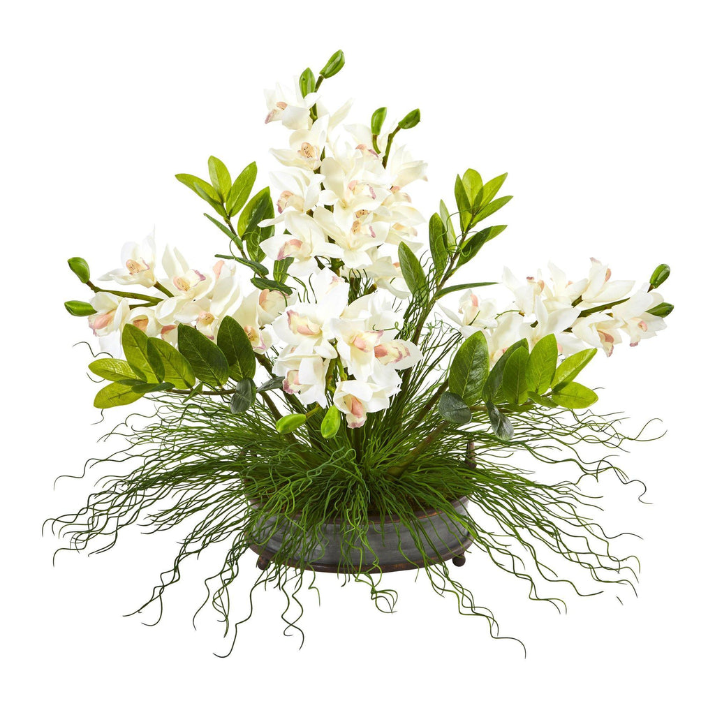 24” Cymbidium Orchid and Zamioculcas Artificial Arrangement