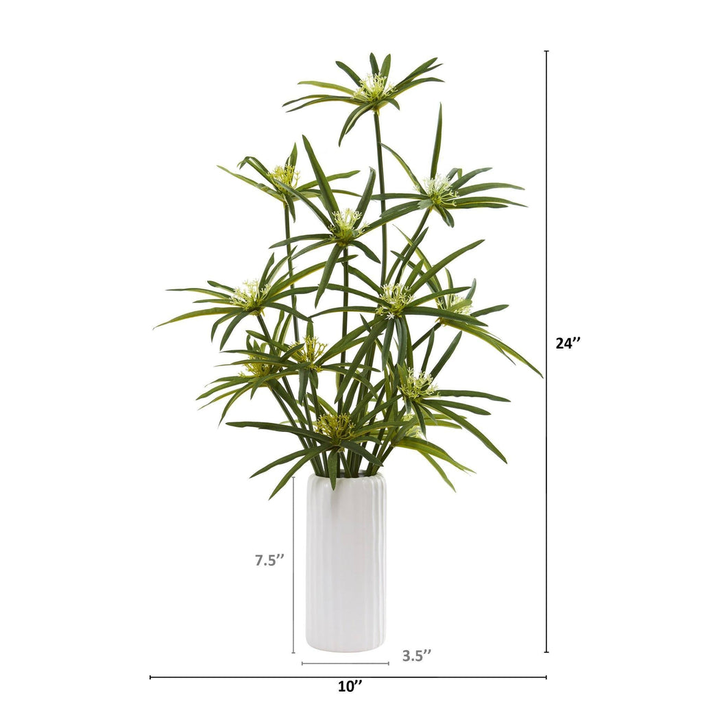 24” Cyperus Artificial Plant in White Planter