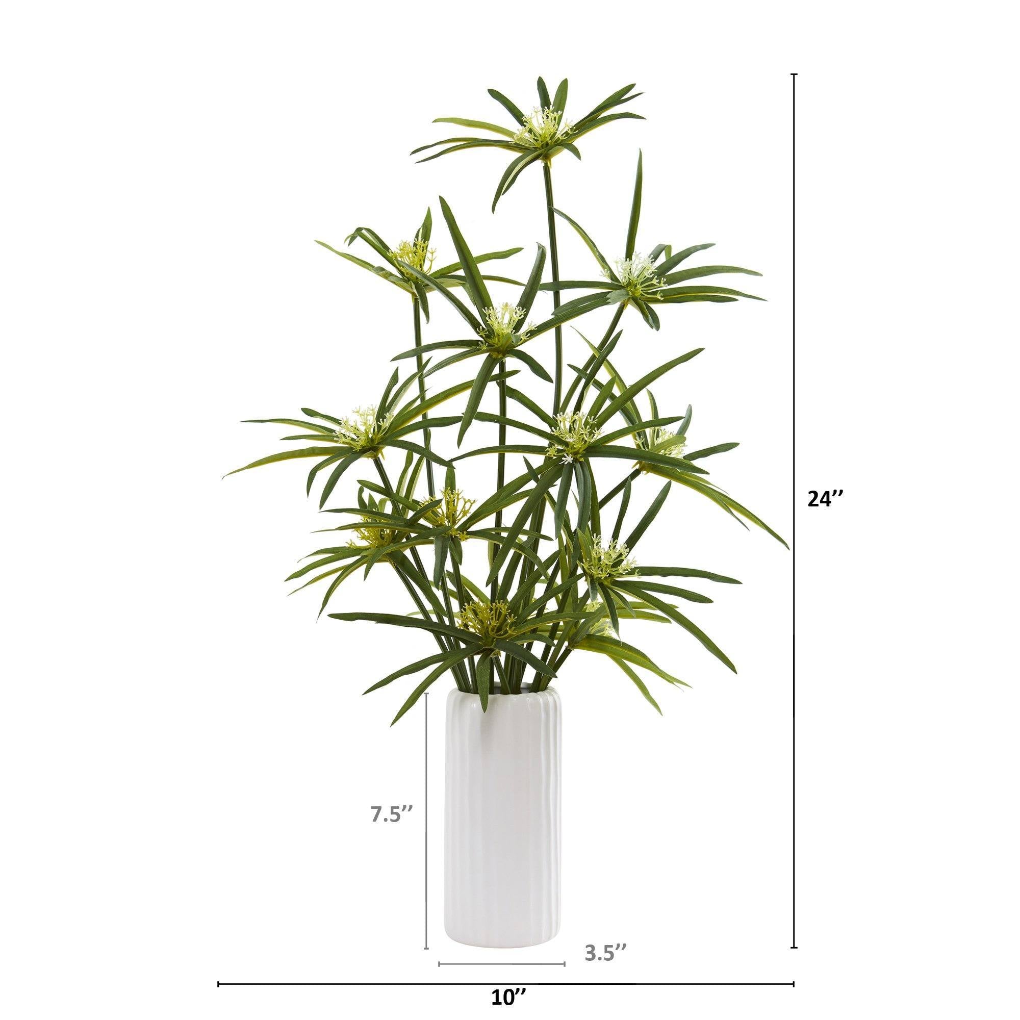 24” Cyperus Artificial Plant in White Planter