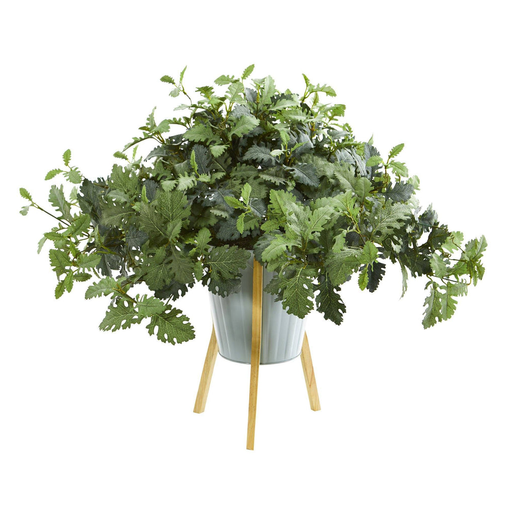 24” Dusty Miller Artificial Plant in Green Planter with Legs