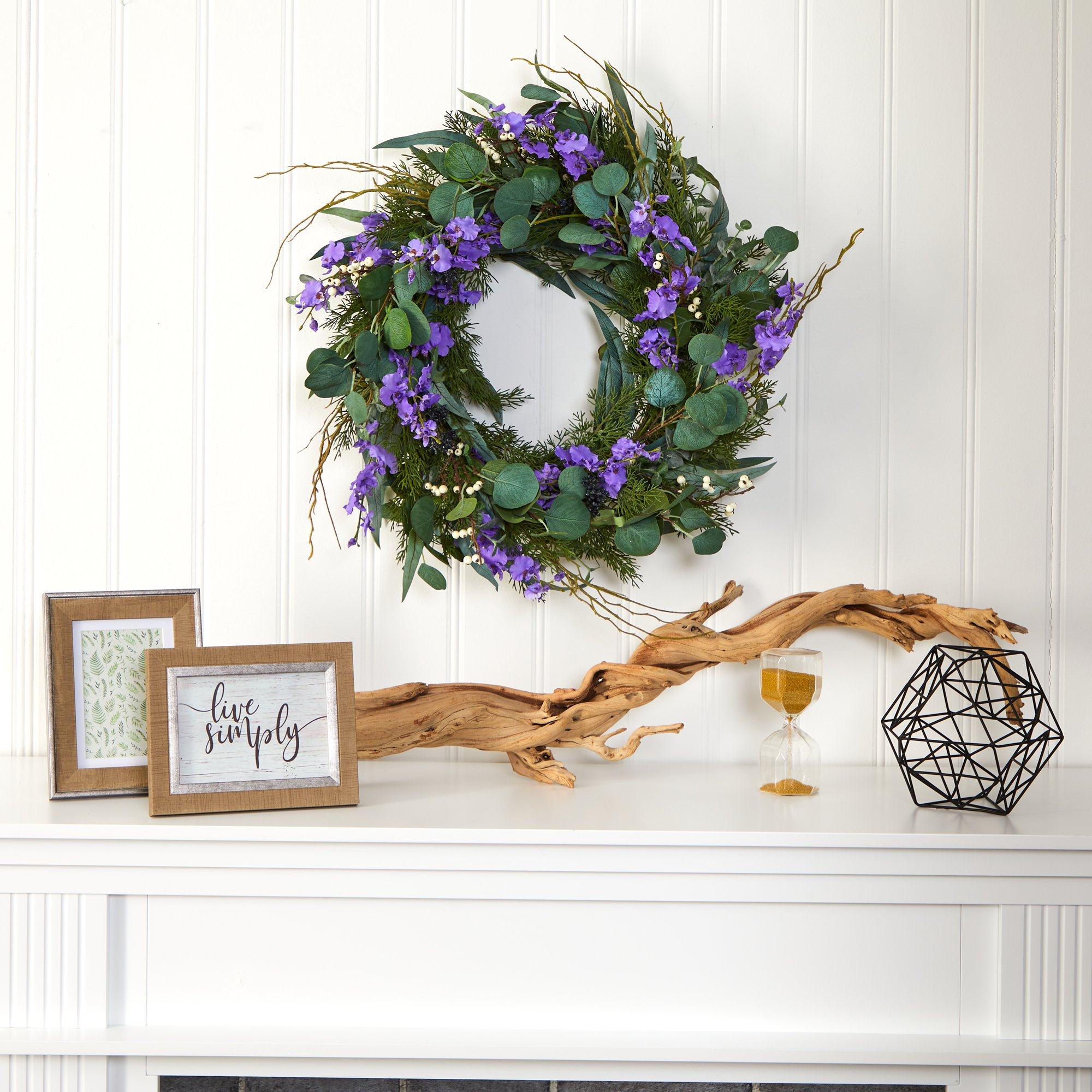 24” Eucalyptus, Dancing Lady Orchid and Mixed Greens Artificial Wreath