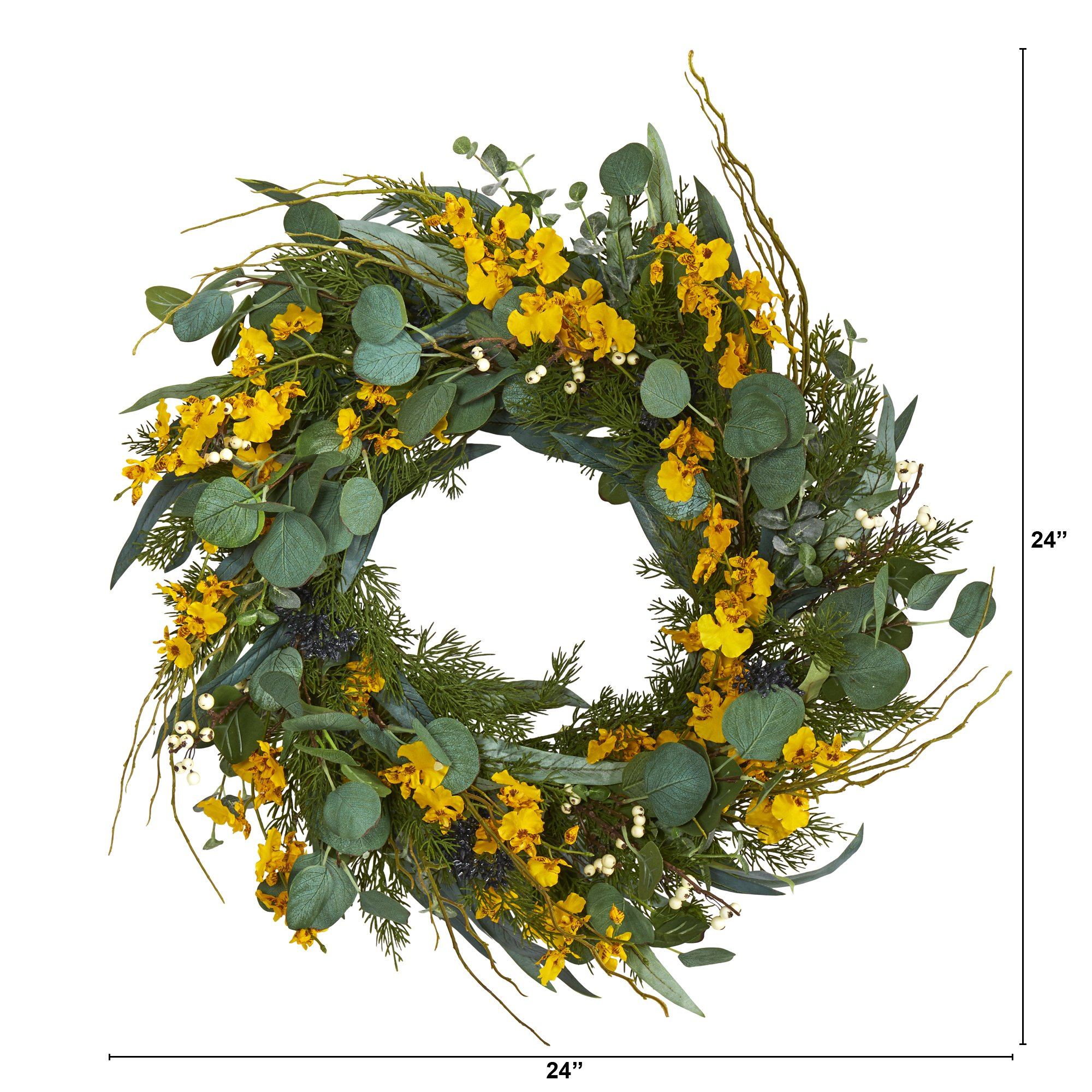 24” Eucalyptus, Dancing Lady Orchid and Mixed Greens Artificial Wreath