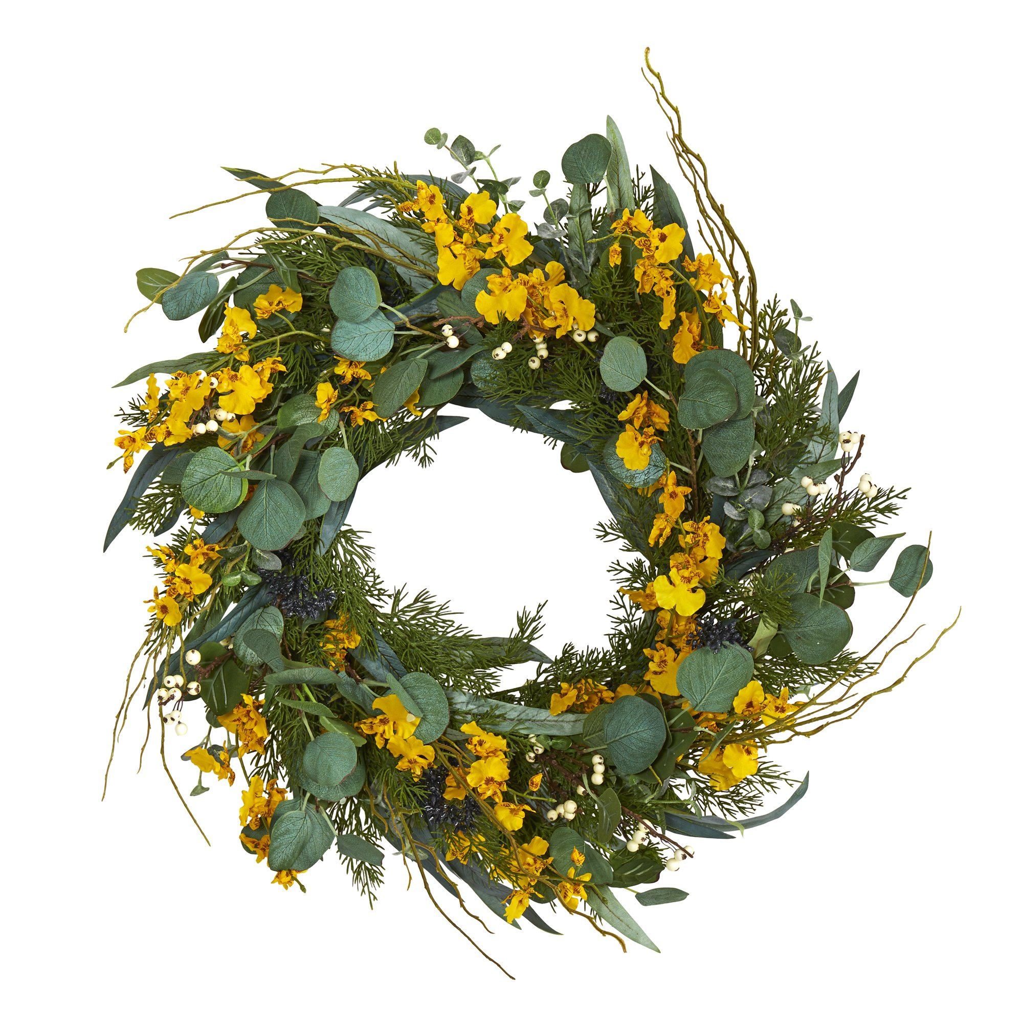 24” Eucalyptus, Dancing Lady Orchid and Mixed Greens Artificial Wreath