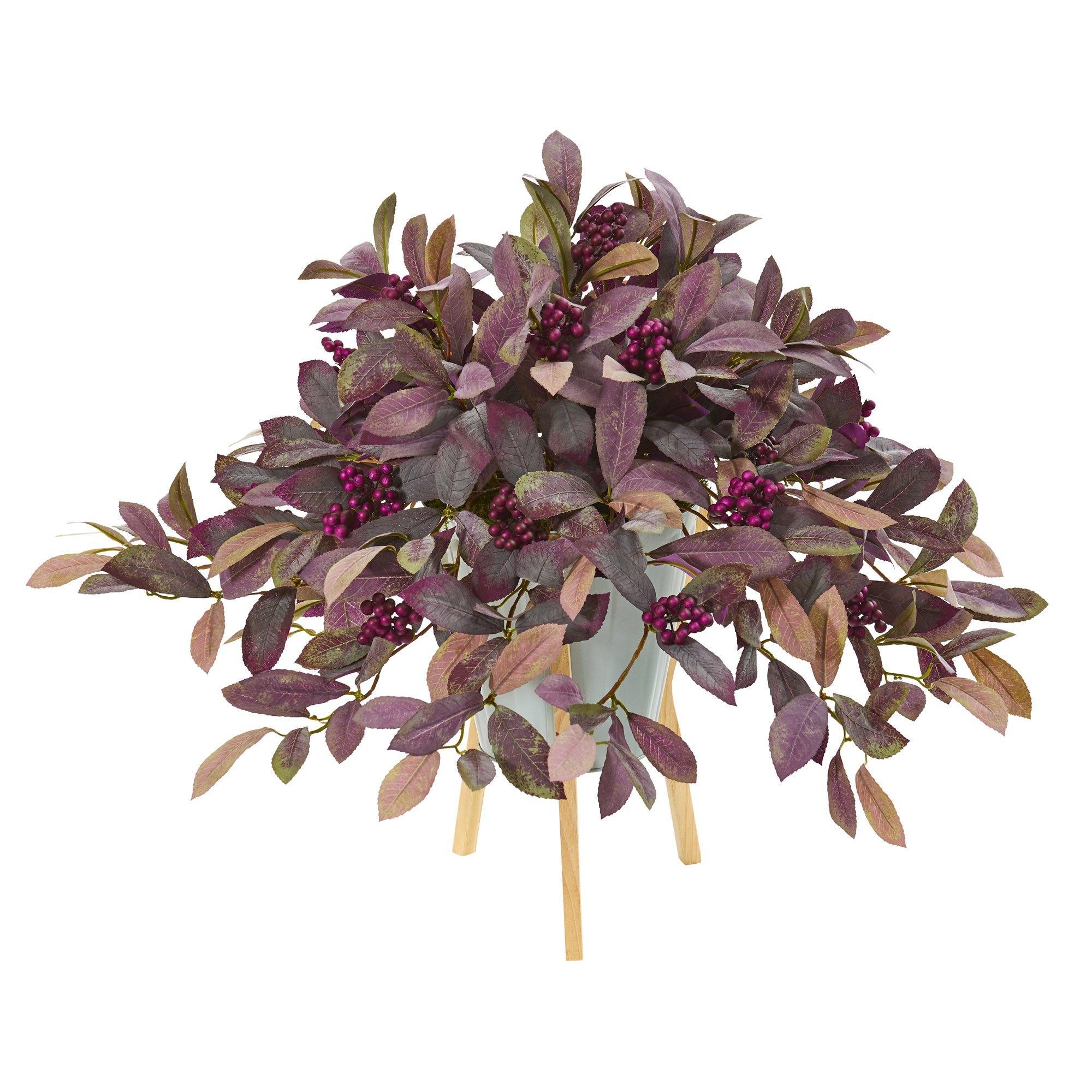 24” Fall Laurel with Berries Artificial Plant in Green Planter with Stand