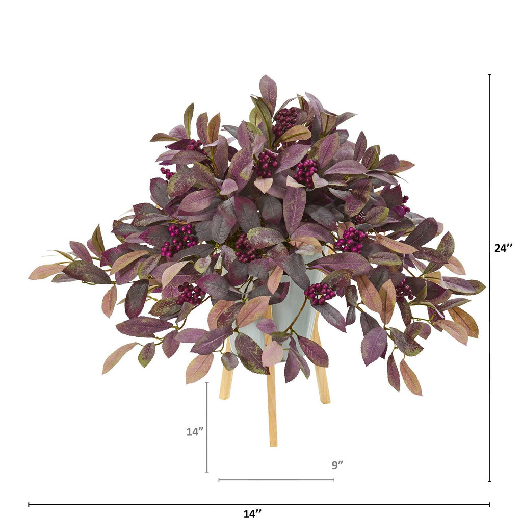 24” Fall Laurel with Berries Artificial Plant in Green Planter with Stand