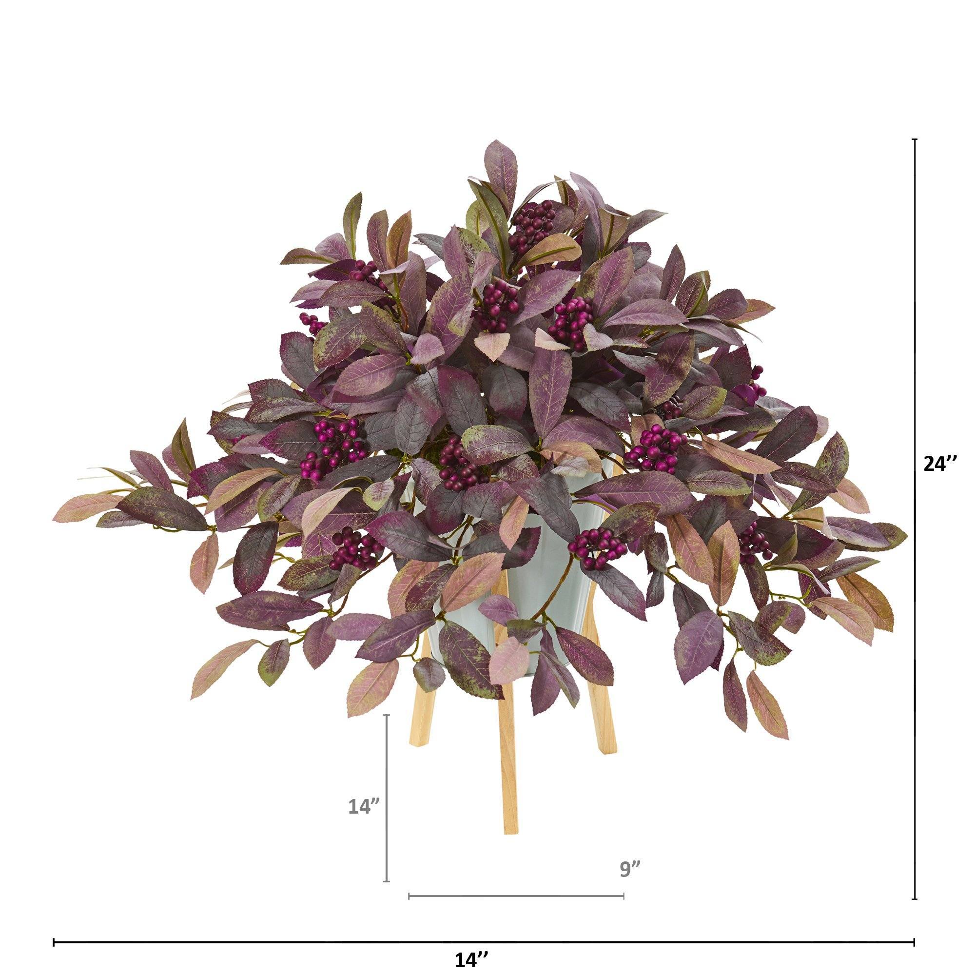 24” Fall Laurel with Berries Artificial Plant in Green Planter with Stand