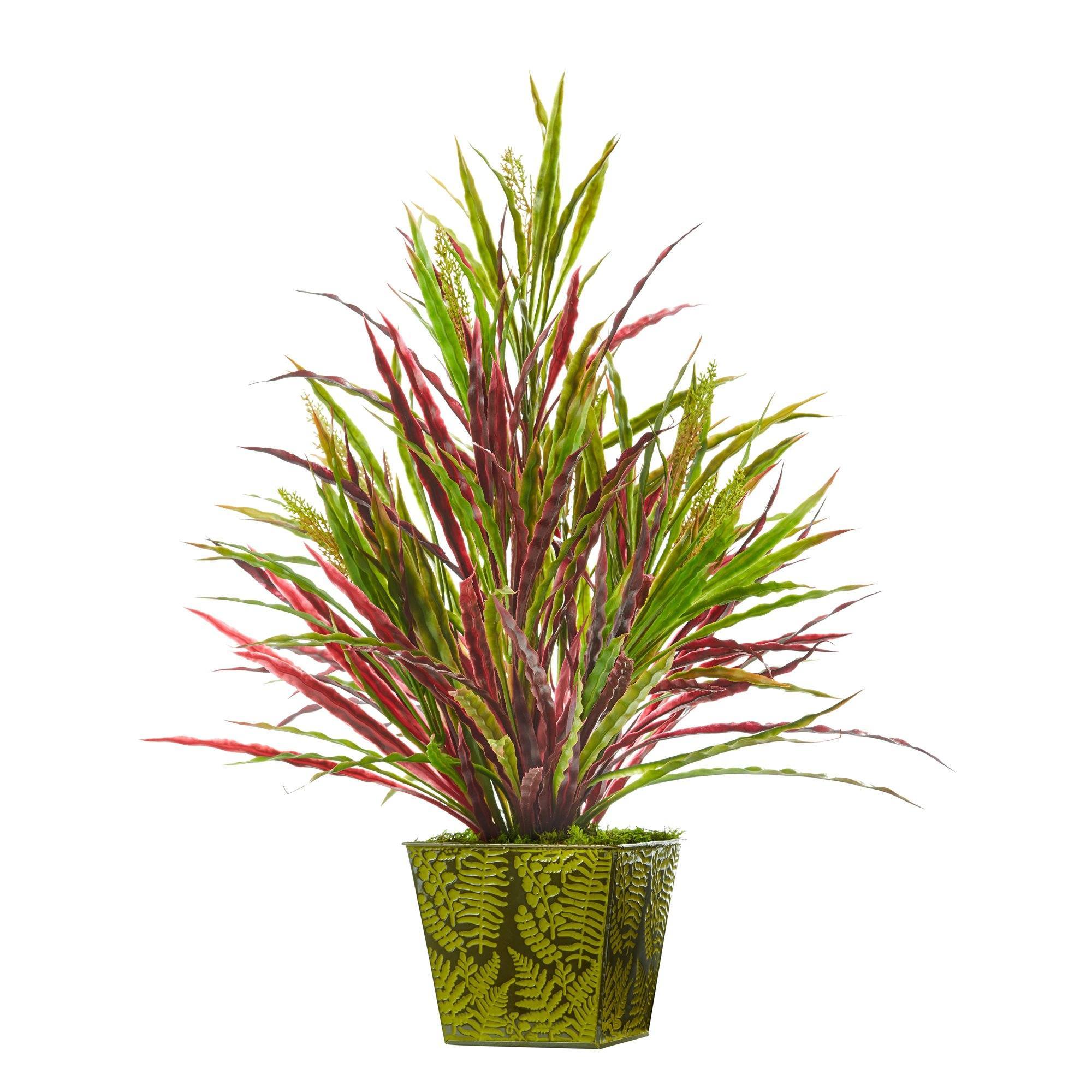 24” Fall Vanilla Grass Artificial Plant in Green Planter