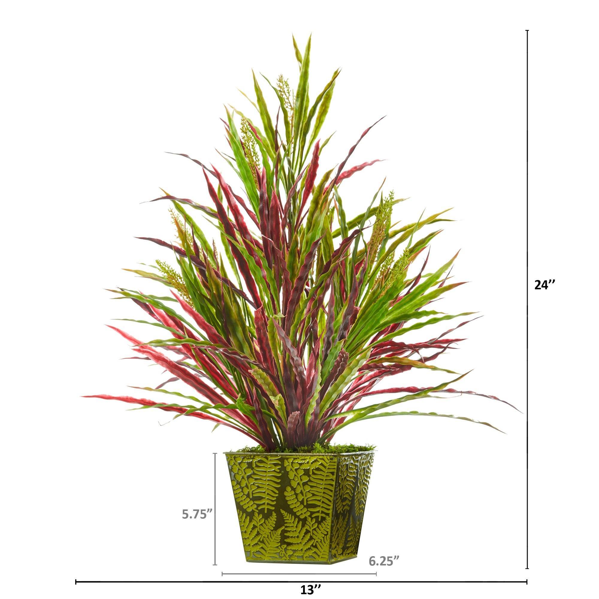 24” Fall Vanilla Grass Artificial Plant in Green Planter