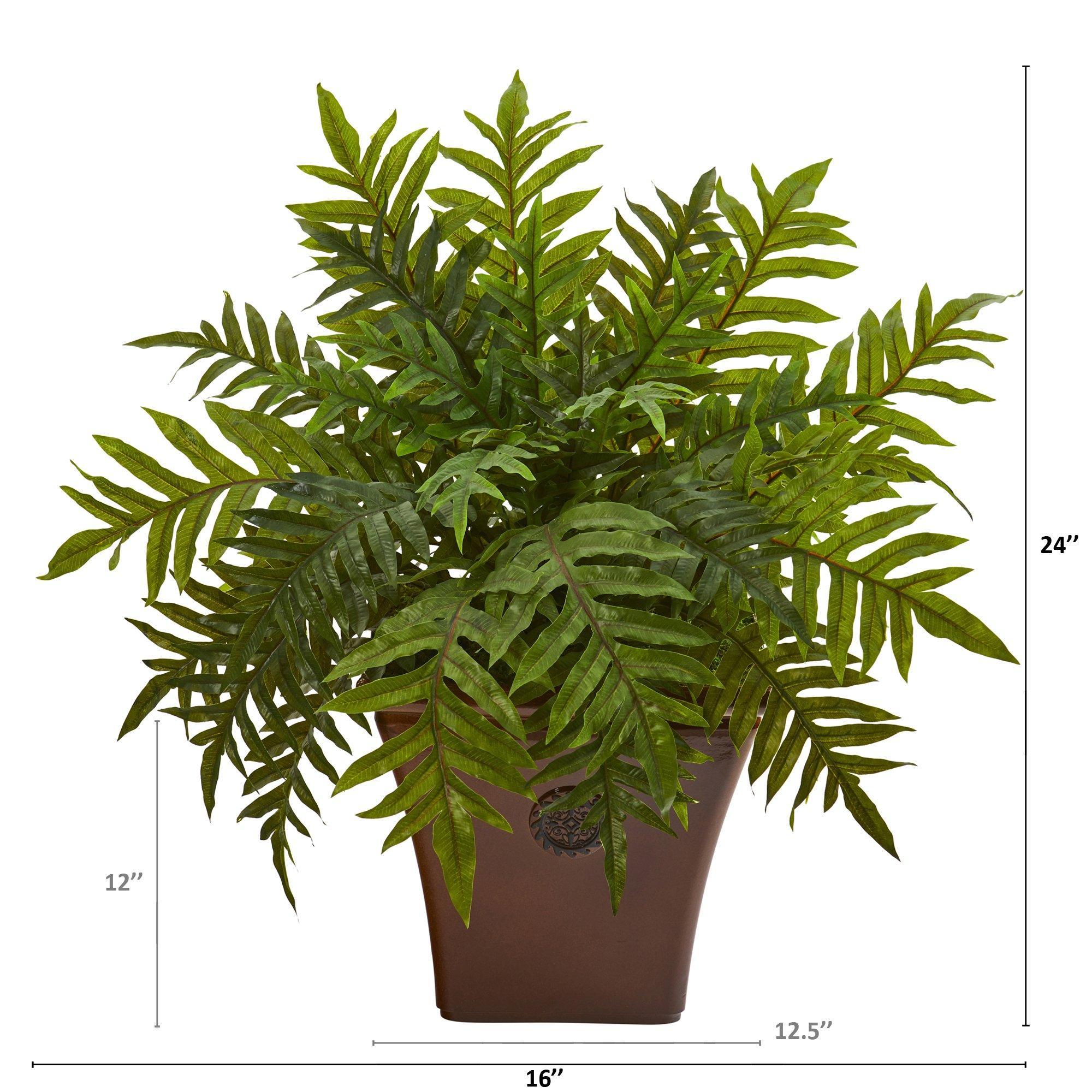 24” Hares Foot Fern Artificial Plant in Brown Planter (Real Touch)